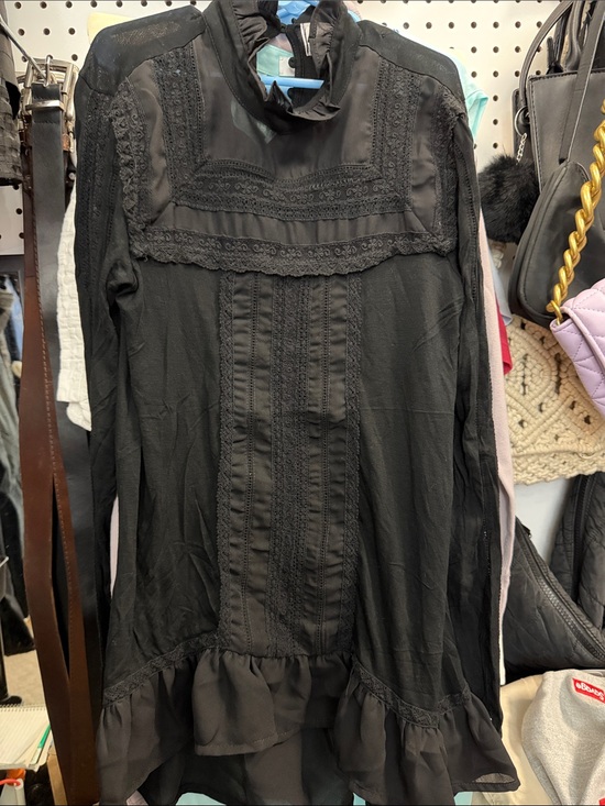Zara Dresses & Skirts - Zara Black Long Sleeve Lace-Trim Ruffle Dress